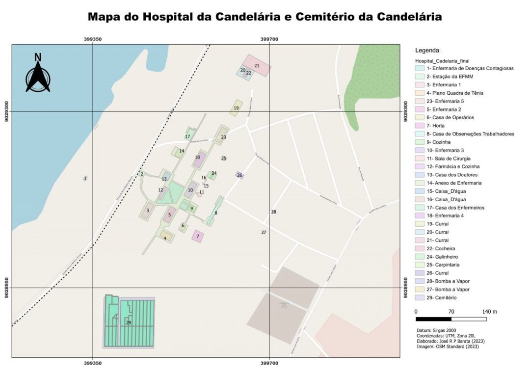 Mapa do Hospital da Candelária e Cemitério da Candelária - Imagem: reprodução/Unir