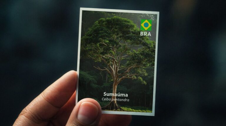 Álbum de figurinhas com árvores mostra às crianças por que é importante preservar as florestas