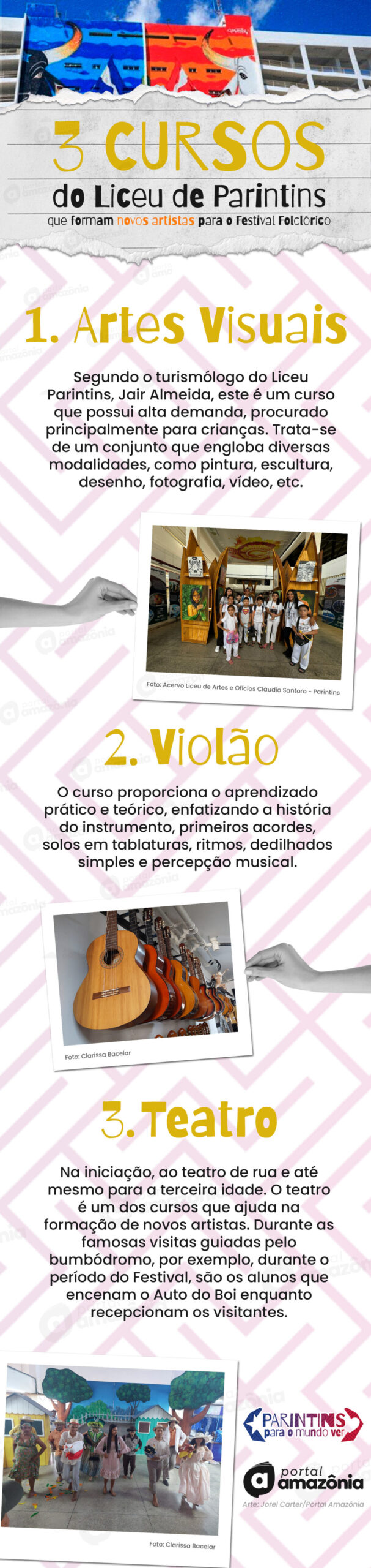 3 cursos no Liceu de Parintins que incentivam artistas. Arte: Jorel Carter