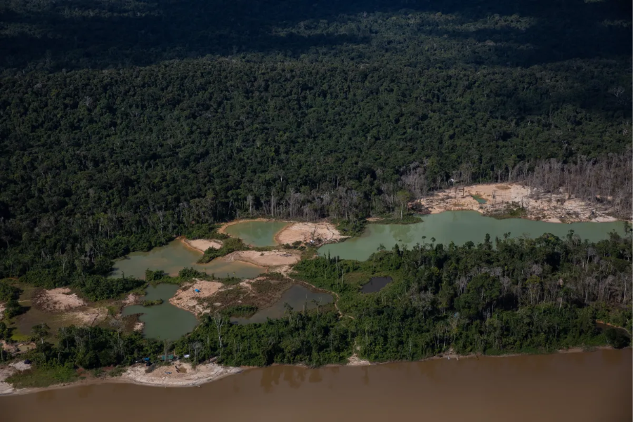 Garimpo no rio Uraricoera, Terra Indigena Yanomami em Roraima. Área seria uma das afetadas pelo PL do Licenciamento.