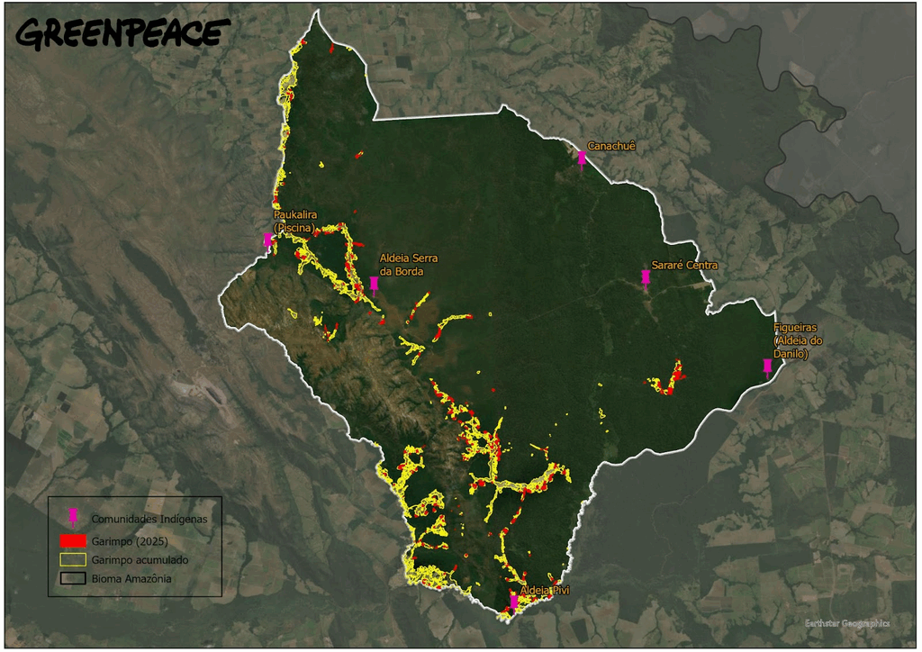 Garimpo na Terra Indígena Sararé (Mato Grosso). Foto: Departamento de Pesquisa/Greenpeace Brasil