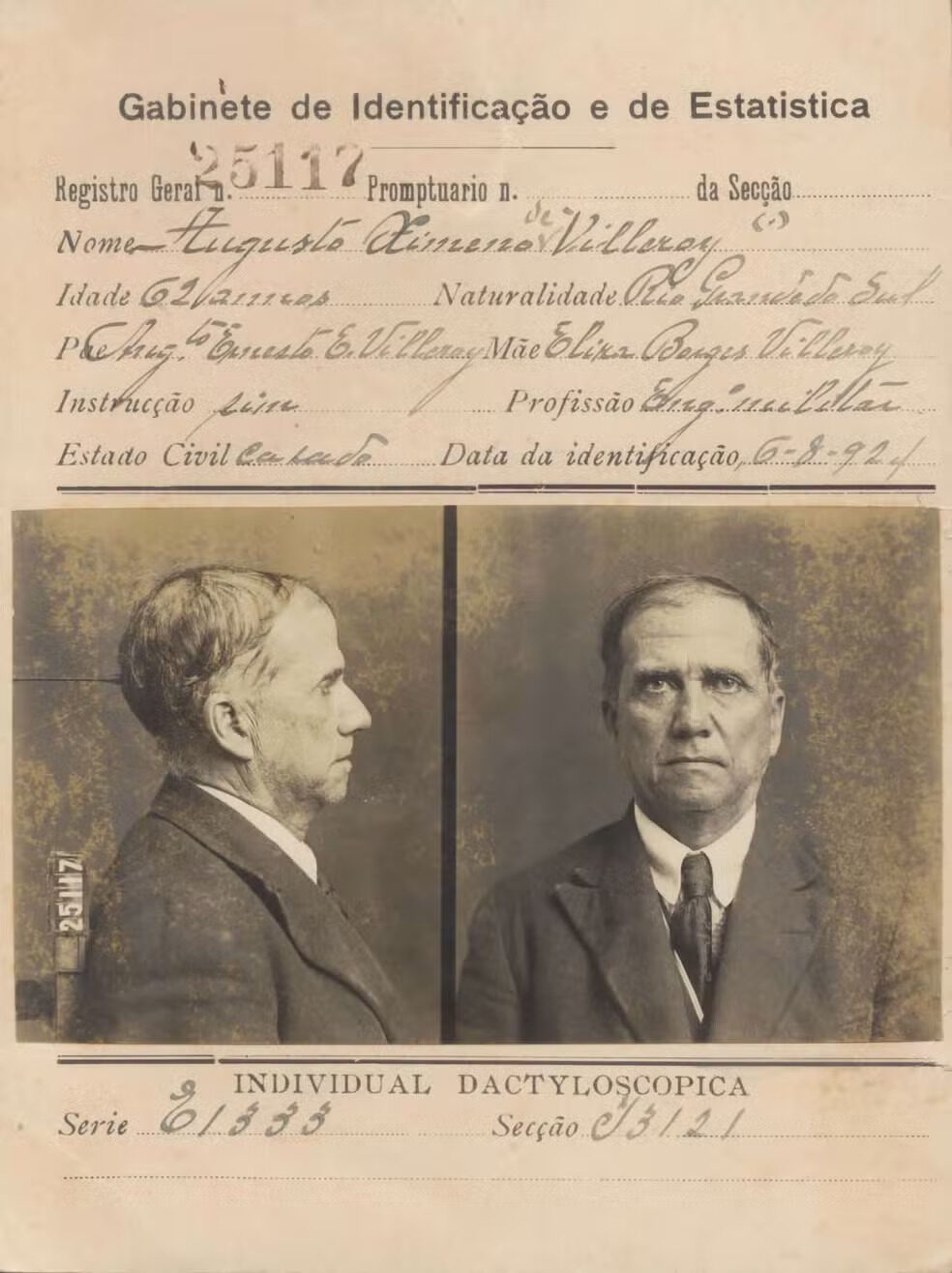 Documento antigo com foto de Augusto Ximeno de Villeroy