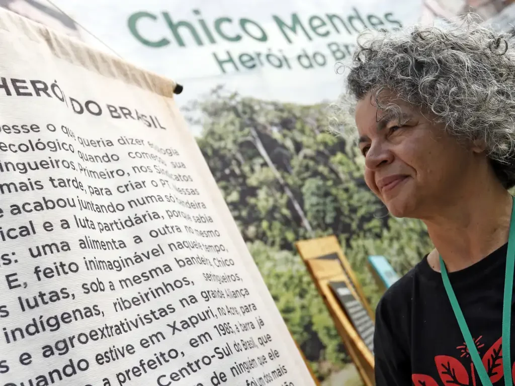 Ângela Mendes, filha do jornalista e ativista Chico Mendes, na COP30. Foto: Bruno Peres/Agência Brasil
