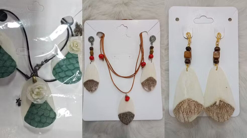 Joias produzidas com o resíduos de pescados. Foto: Divulgação/SEPAq