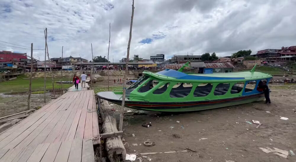Seca no Porto de Tabatinga em janeiro de 2026. Foto: Roney Elias/Rede Amazônica AM