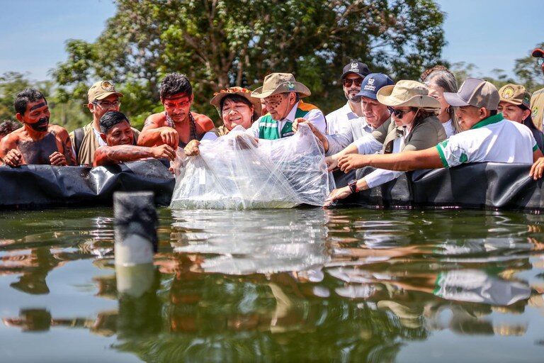 Também foi construído um tanque escavado de 440 metros quadrados para criação de peixes destinados ao consumo da comunidade. Foto: Divulgação/MDS