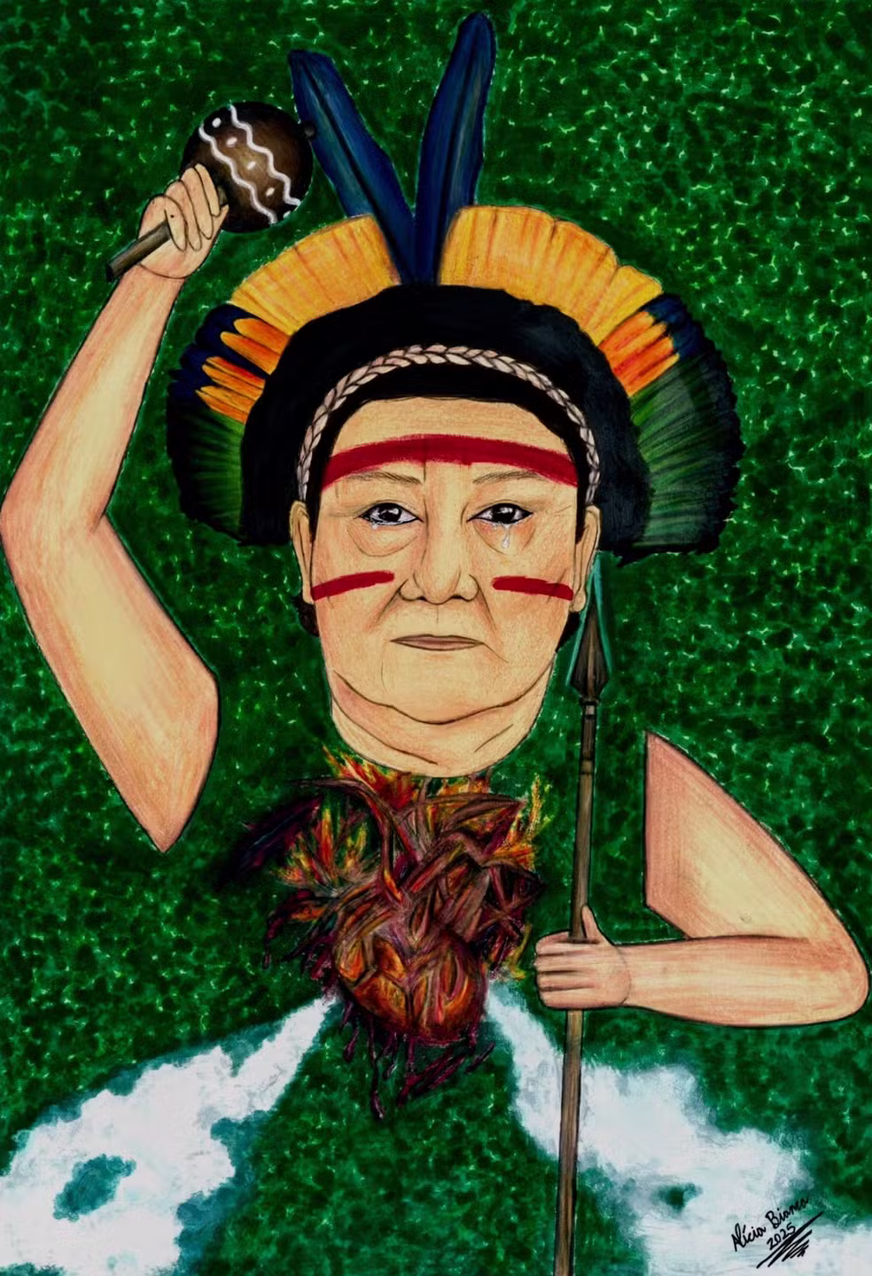 artista alicia homenageia davi kopenawa rr Foto alicia bianca acervo pessoal