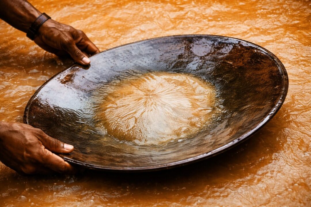 Imagem colorida mostra processo de garimpagem feito com mercúrio na Amazônia - garimpo ilegal