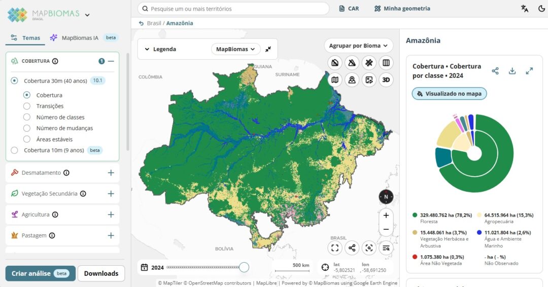 mapa de cobertura amazônia - mapbiomas