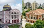 Imagem colorida mostra os teatros Amazonas e da Paz escolhidos pela Unesco