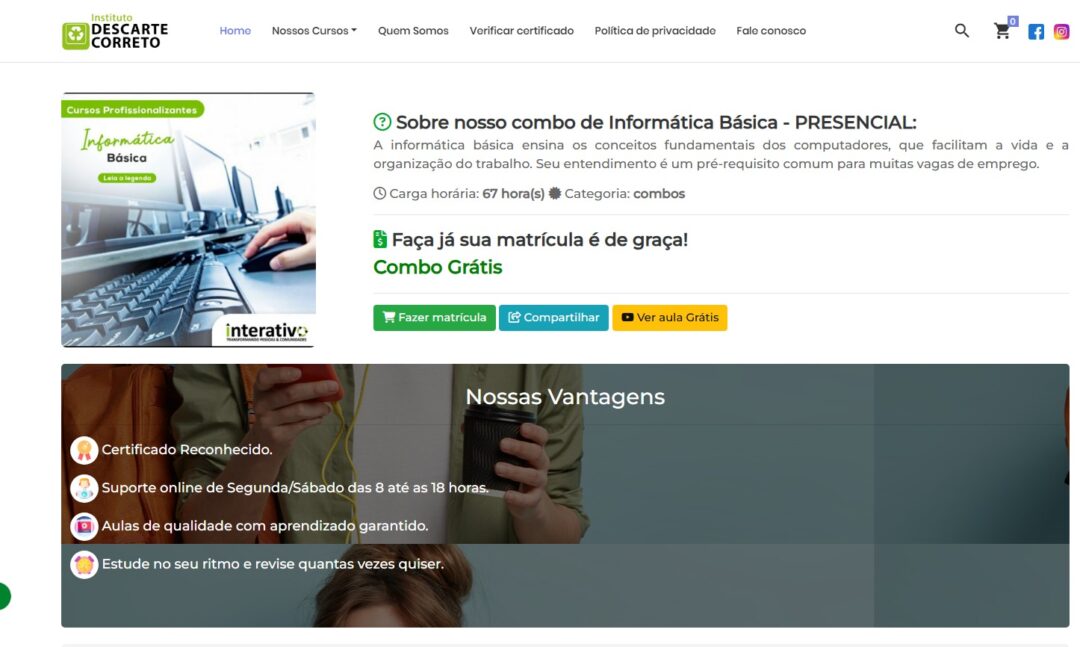 Cursos são oferecidos por meio dos laboratórios de inclusão digital mantidos pelo instituto em diferentes localidades.